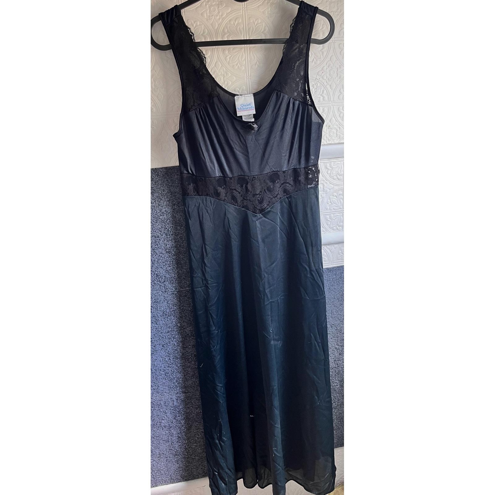 Vintage Quiet Moments Long Night Gown In Black Lace Trim Size M